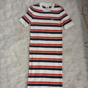Lacoste white short sleeved T-Shirt Dress with Red & Blue stripes Size 38/M NWT